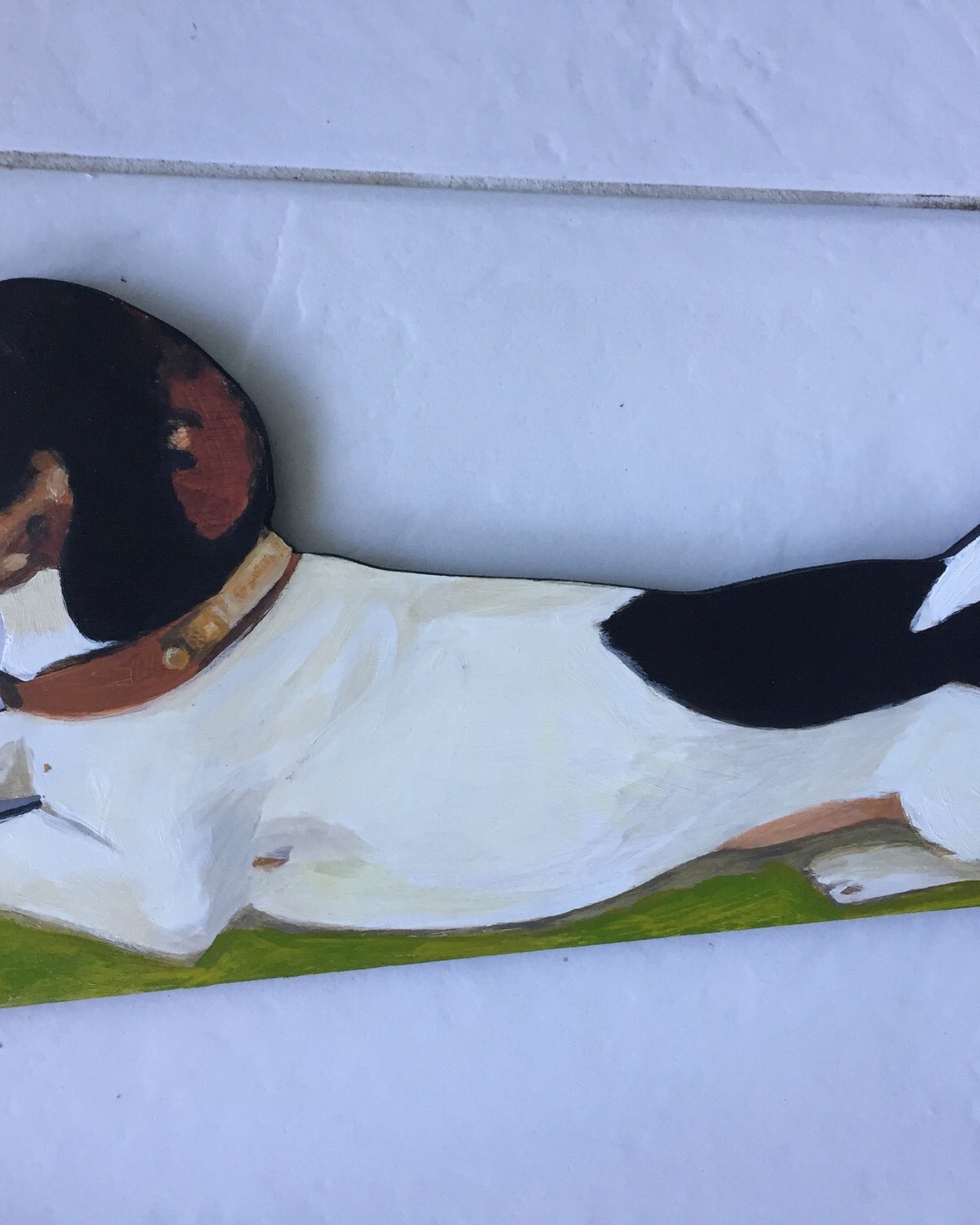 Free-standing white and cream dog silhouette cutout for events, by Maureen Fulgenzi