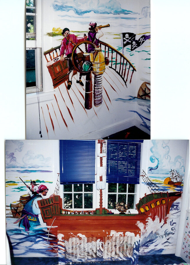 Cartoon Pirate ship mural by Maureen Fulgenzi — Colorful palette, Palm Beach, FL