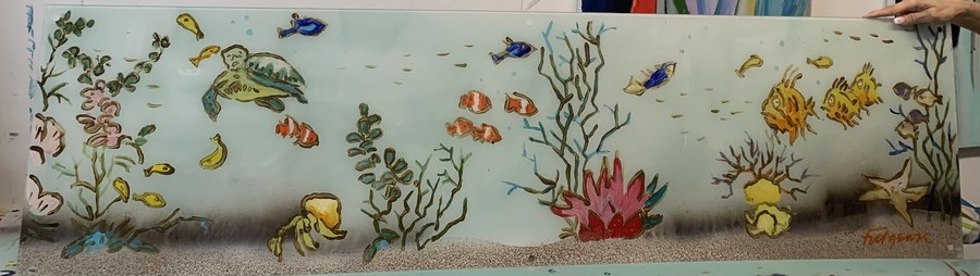 Reef mural strip with sea turtle and coral, Palm Beach, FL