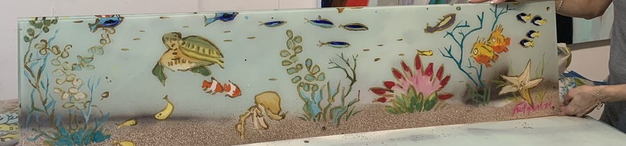 Reef mural strip with turtle and starfish, Palm Beach, FL