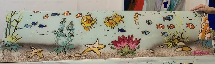 Reef mural strip with clownfish school and lily coral, Palm Beach, FL