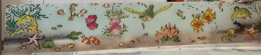 Reef mural strip with coral garden and fish, Palm Beach, FL
