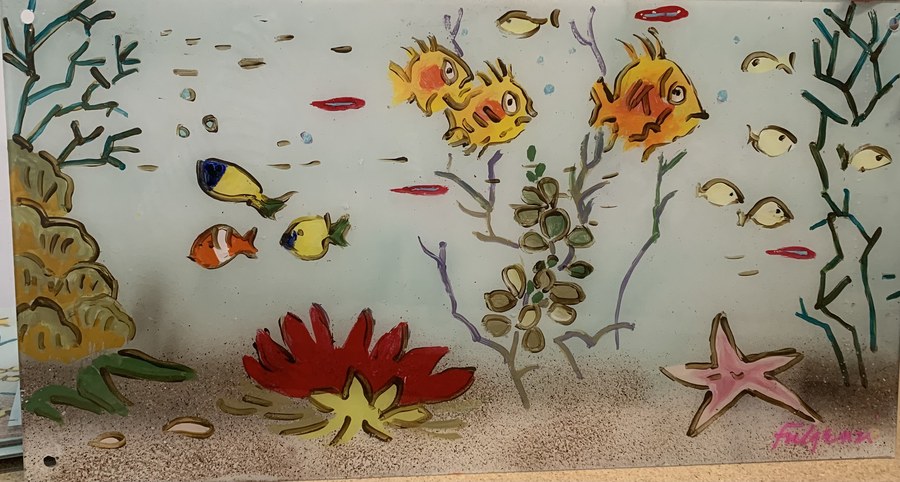Reef mural strip with clownfish, coral reef and starfish, Palm Beach, FL