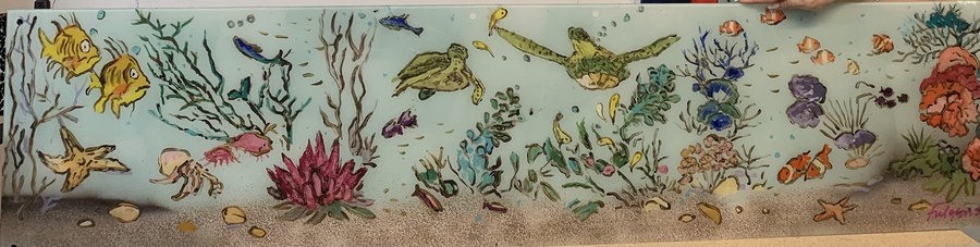 Turtles, tropical fish and coral reef mural detail by Maureen Fulgenzi, Palm Beach, FL