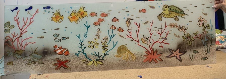 Reef mural strip with coral, starfish and fish, Palm Beach, FL