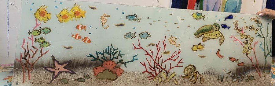 Reef mural strip with clownfish and sea turtles, Palm Beach, FL