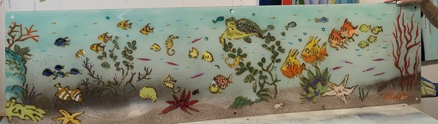 Reef mural strip with coral and tropical fish, Palm Beach, FL