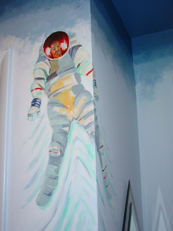 Astronaut mural painted on an adjacent bedroom wall, Palm Beach, FL