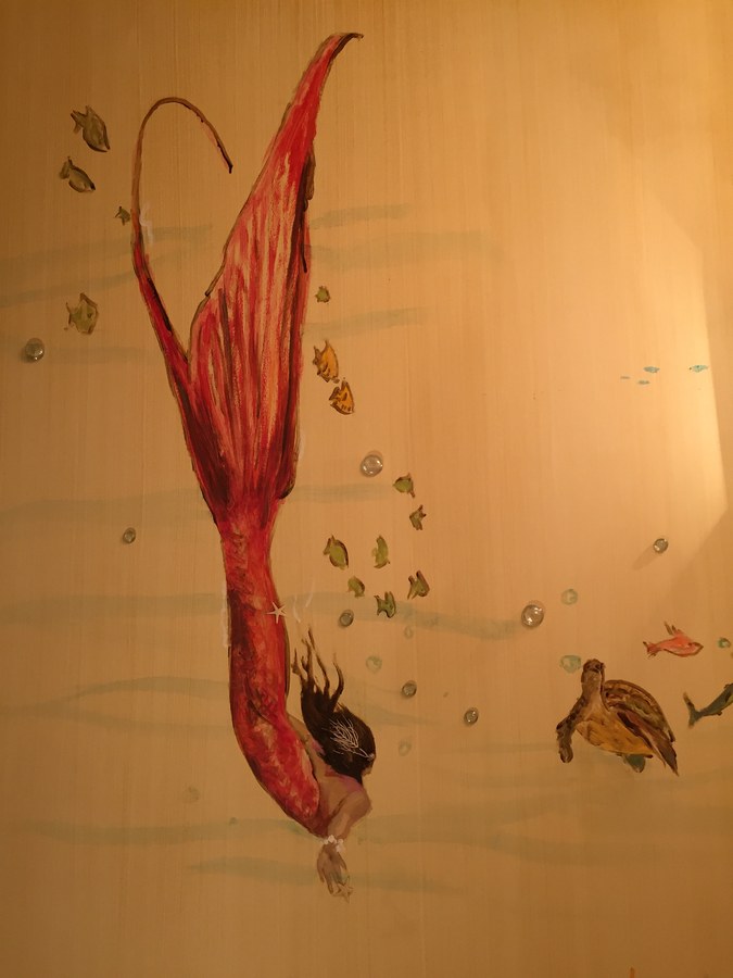 Red-tailed mermaid diving mural detail, Palm Beach, FL