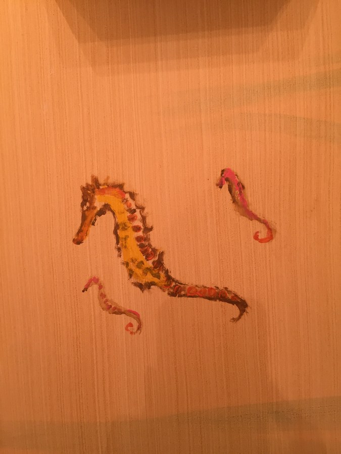 Seahorse pair mural detail on the powder room wall, Palm Beach, FL