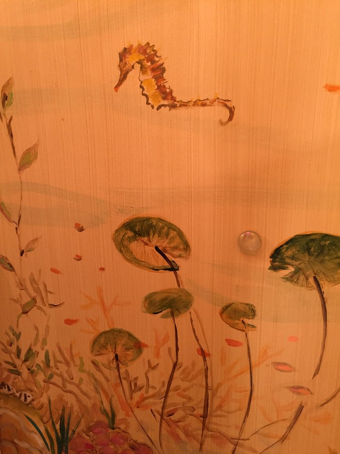Seahorse and lily pad mural detail, Palm Beach, FL
