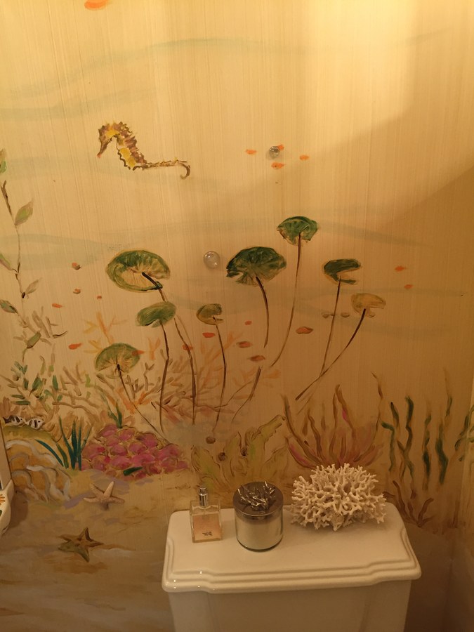 Mermaid mural detail with seaweed and lily pads, Palm Beach, FL