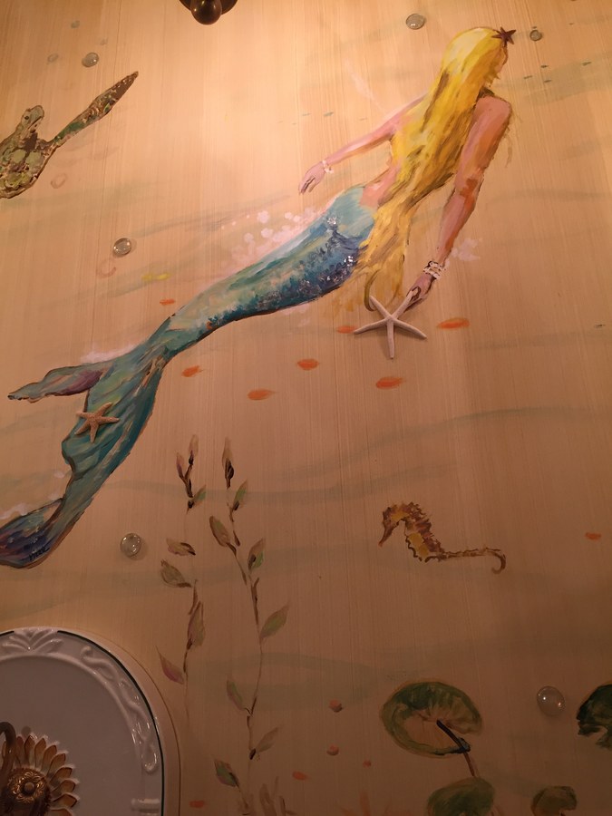 Mermaid diving mural wide view with coral detail, Palm Beach, FL