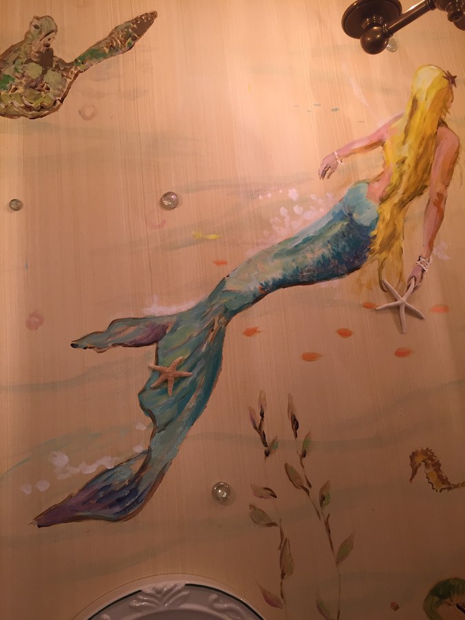 Blue-tailed mermaid mural detail with starfish, Palm Beach, FL