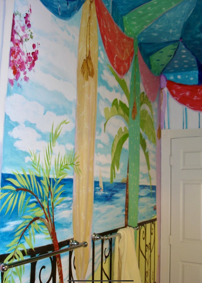 Painterly Tropical foliage mural by Maureen Fulgenzi — Vivid palette, Palm Beach, FL