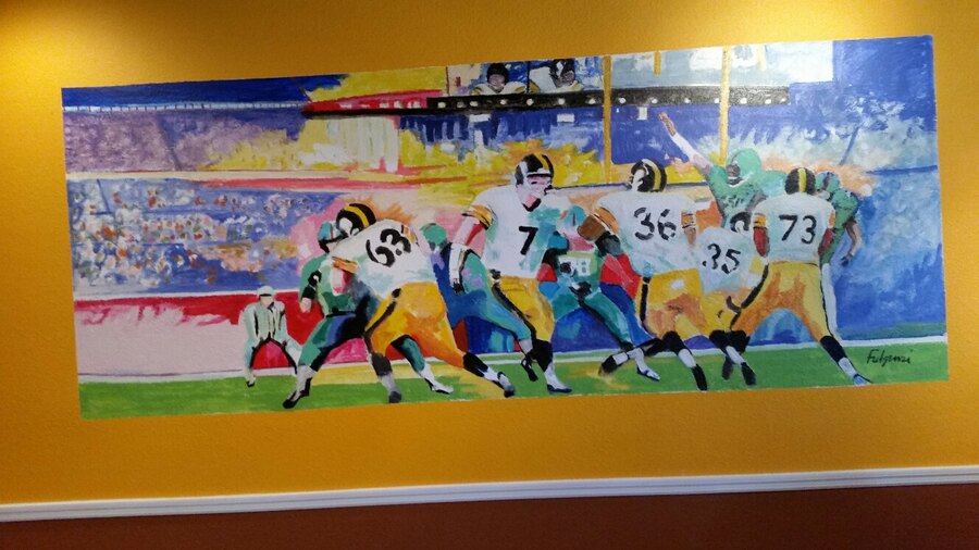 Pop Football players mural by Maureen Fulgenzi — Bright palette, Palm Beach, FL