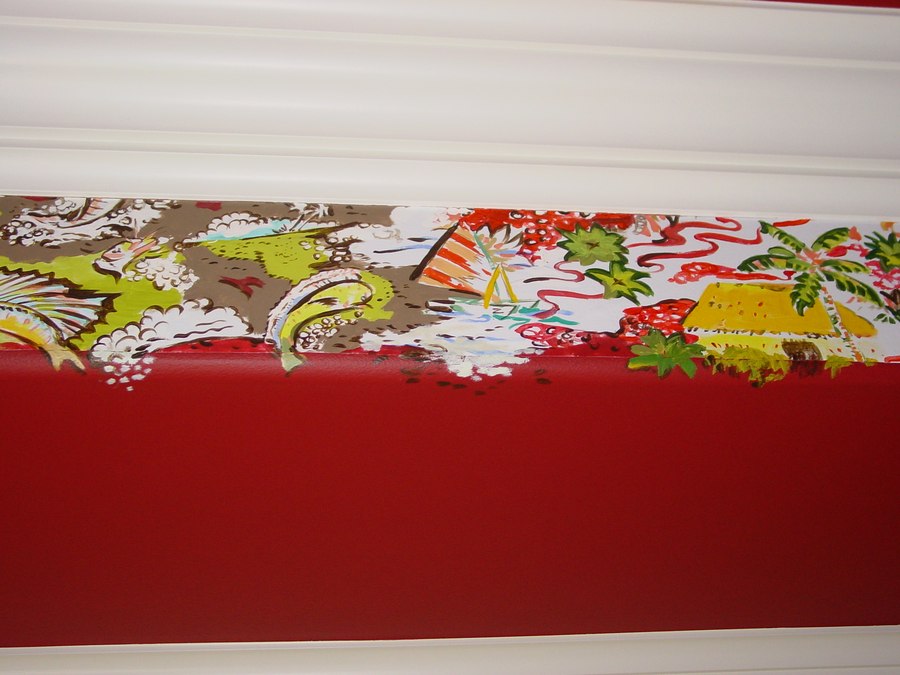 Tropical foliage border mural long wall run along the crown molding, Palm Beach, FL