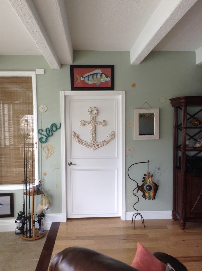 Sealife and nautical mural room view with anchor door and fishing rods, Palm Beach, FL