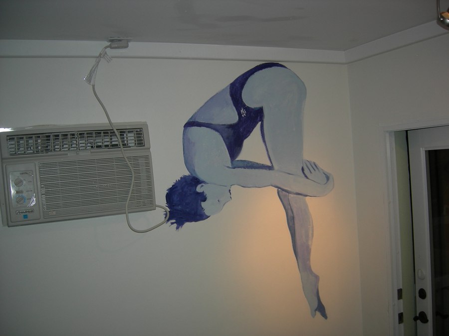 Diver figure game room mural detail above the window unit, Palm Beach, FL