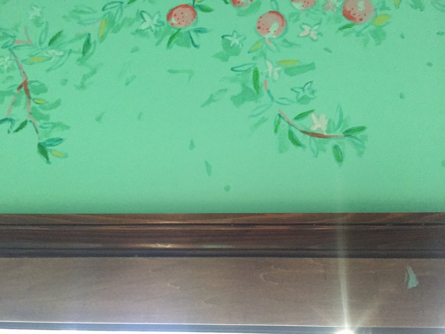 Rose branch and blossom mural detail along the crown molding, Palm Beach, FL