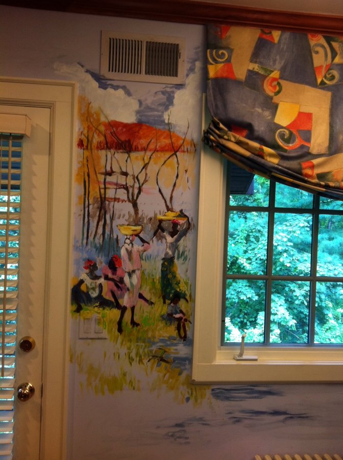 African women and children mural detail near a window, Palm Beach, FL