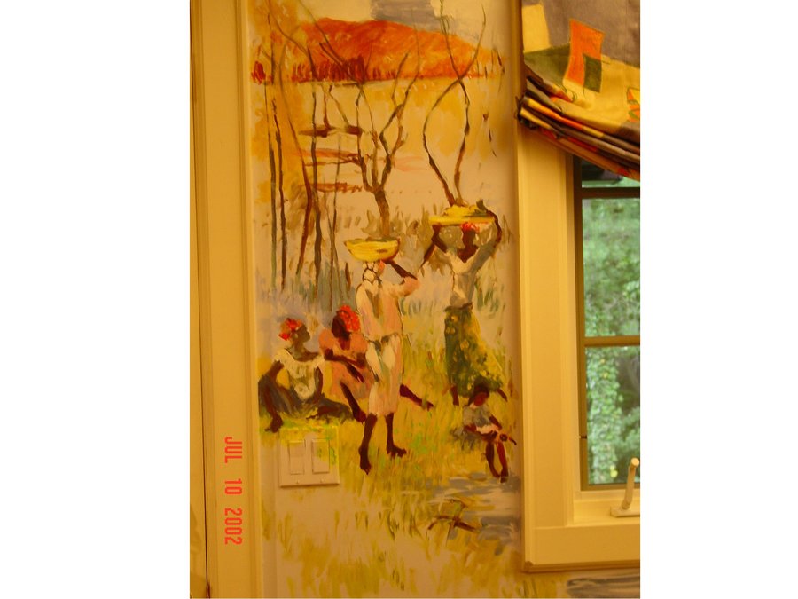 African women mural detail beside a window with garden view, Palm Beach, FL