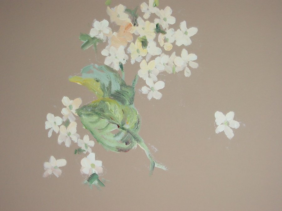 Floral branch mural detail with white and cream blossoms, Palm Beach, FL