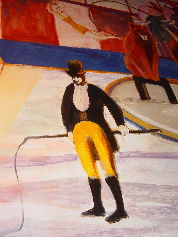 Circus ringmaster with whip mural detail, game room, Palm Beach, FL