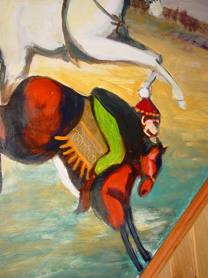 Circus monkey performer riding a horse mural detail, game room, Palm Beach, FL