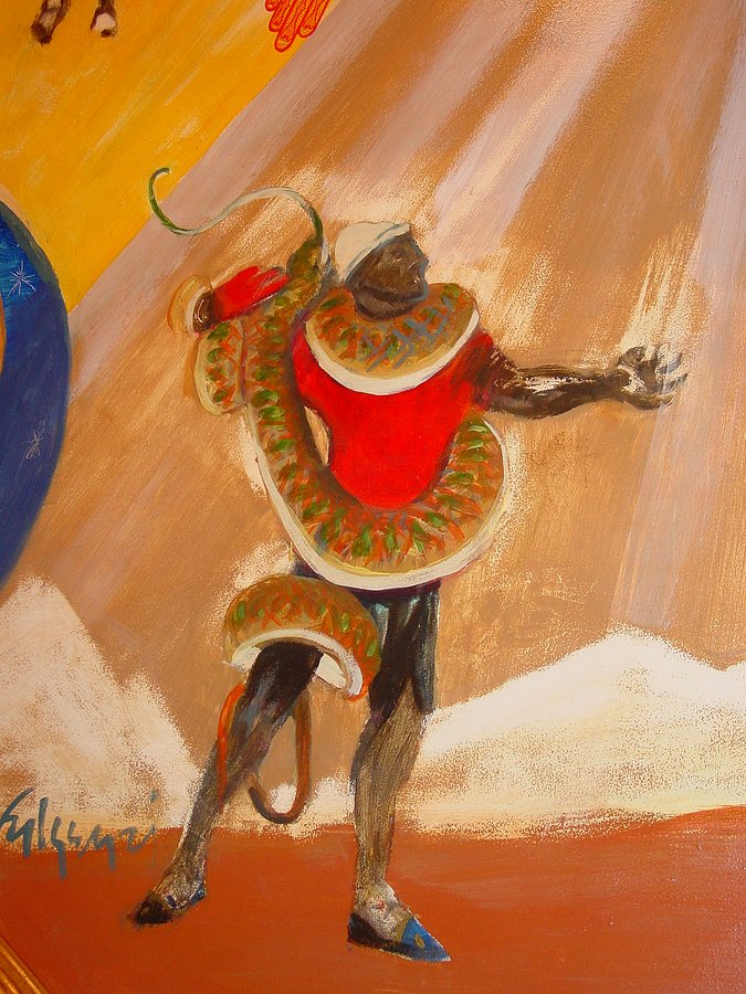 Circus performer mural detail in traditional dress, game room, Palm Beach, FL