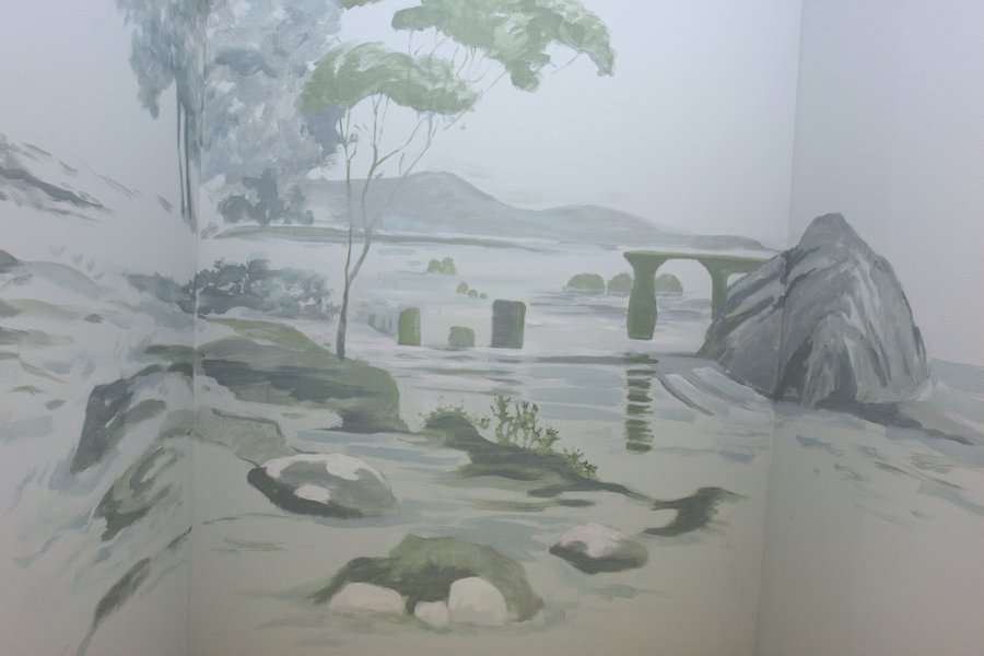 Tuscan coastal landscape mural detail with rock formation, Palm Beach, FL