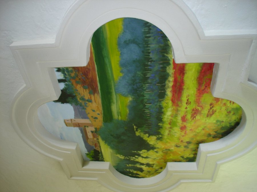 Tuscan field mural niche viewed from the stairwell landing, Palm Beach, FL