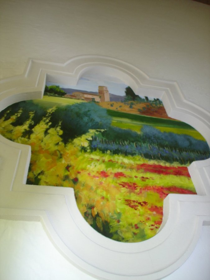 Tuscan field mural niche detail with wheat and wildflowers, Palm Beach, FL