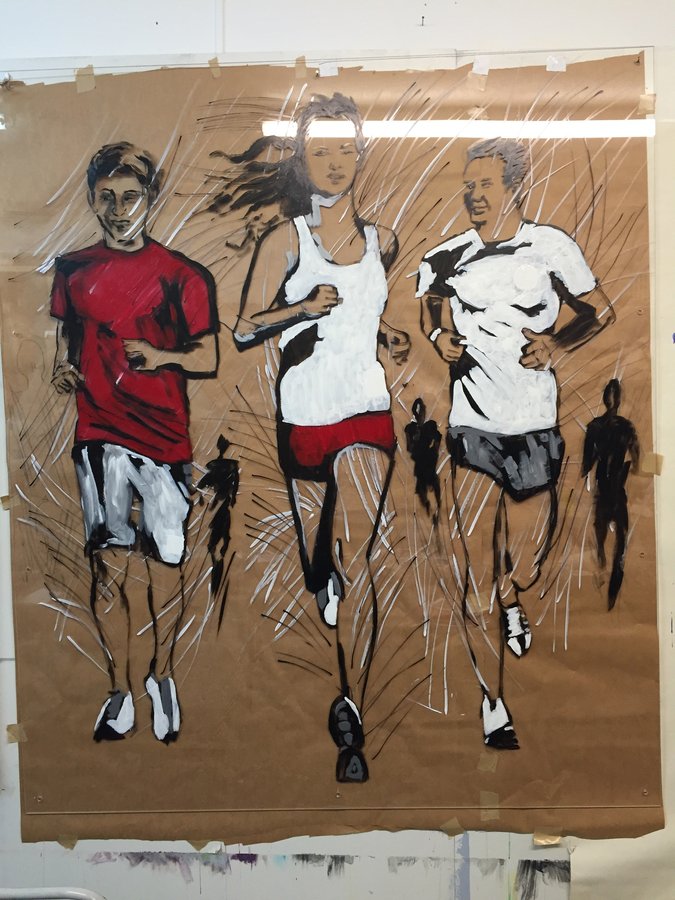 Detail crop of the lead runner's torso in red and white, Palm Beach, FL