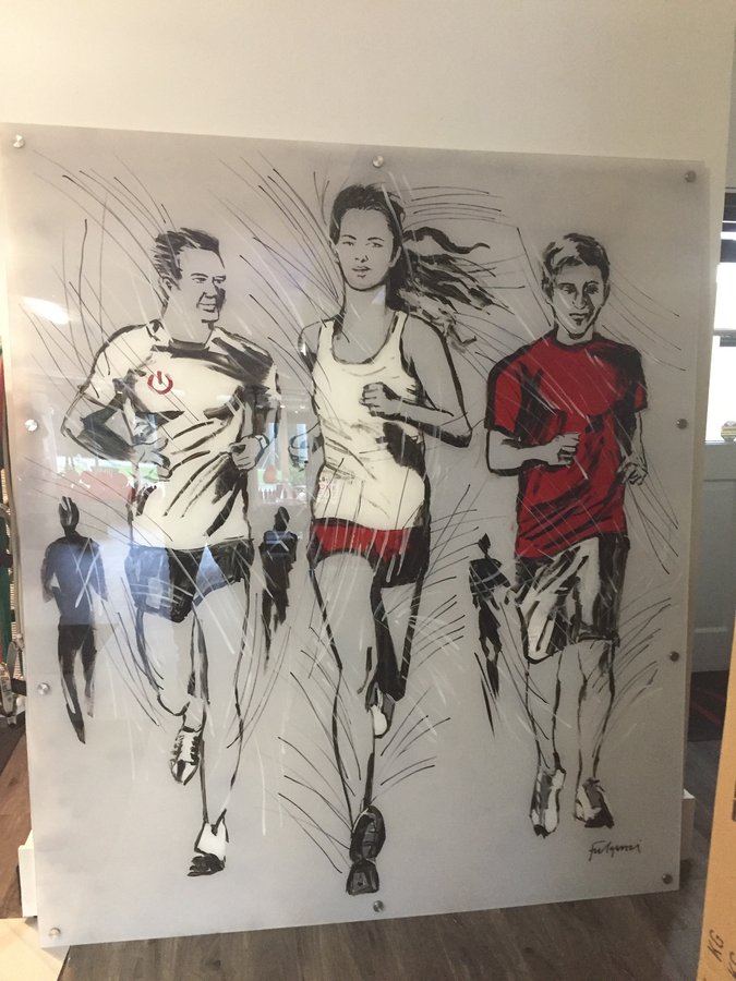 Full mounted three-runner painting, angled view showing the gym interior, Palm Beach, FL