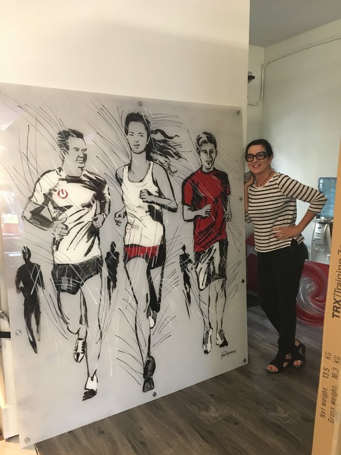 Full mounted three-runner painting, second angled view, Palm Beach, FL