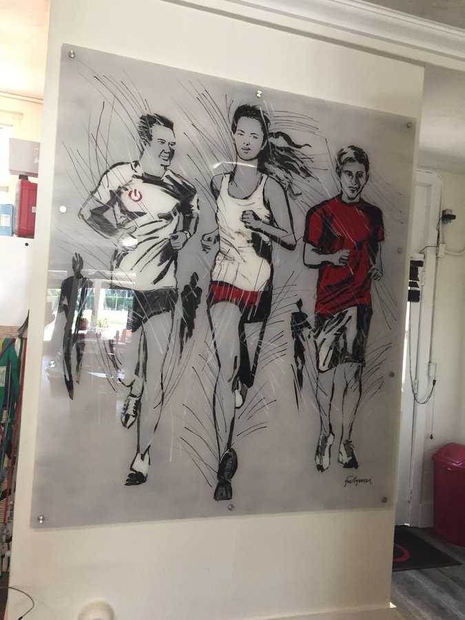 Full mounted three-runner painting, close angled view, Palm Beach, FL