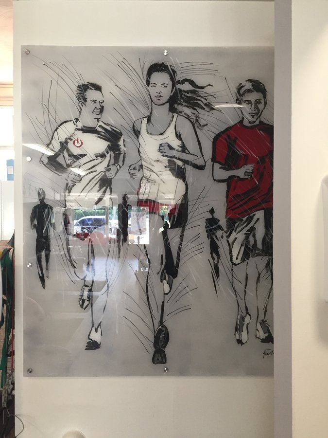 Full mounted three-runner painting, cropped vertical view, Palm Beach, FL