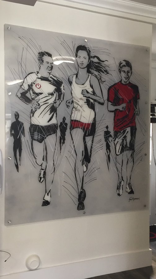 Full mounted three-runner painting, tight vertical crop, Palm Beach, FL