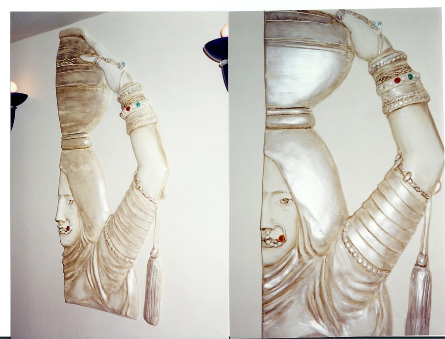 Sculpted plaster relief of a dancer's hip and thigh detail, Ada Indian Restaurant, Palm Beach, FL