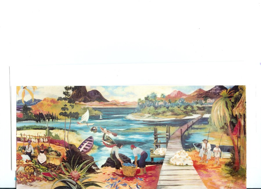 Second waterway landscape mural panel with a boardwalk and wading birds, Tropical Landscape Restaurant, Palm Beach, FL