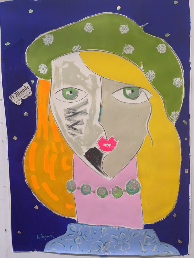 Abstract Figures original painting by Maureen Fulgenzi — Greens (tropical) palette, Palm Beach, FL