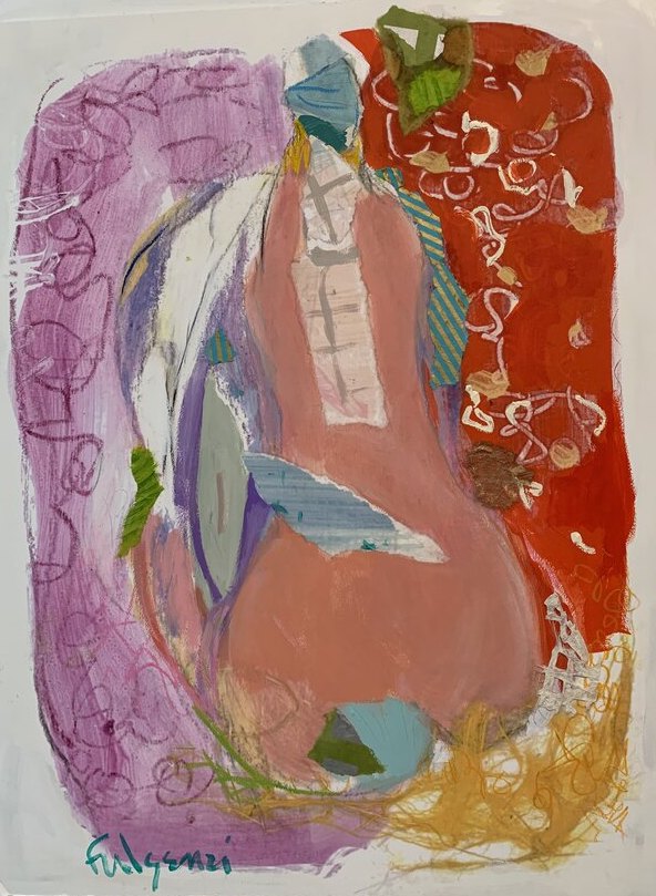 Abstract Figures original painting by Maureen Fulgenzi — Greens (tropical) palette, Palm Beach, FL