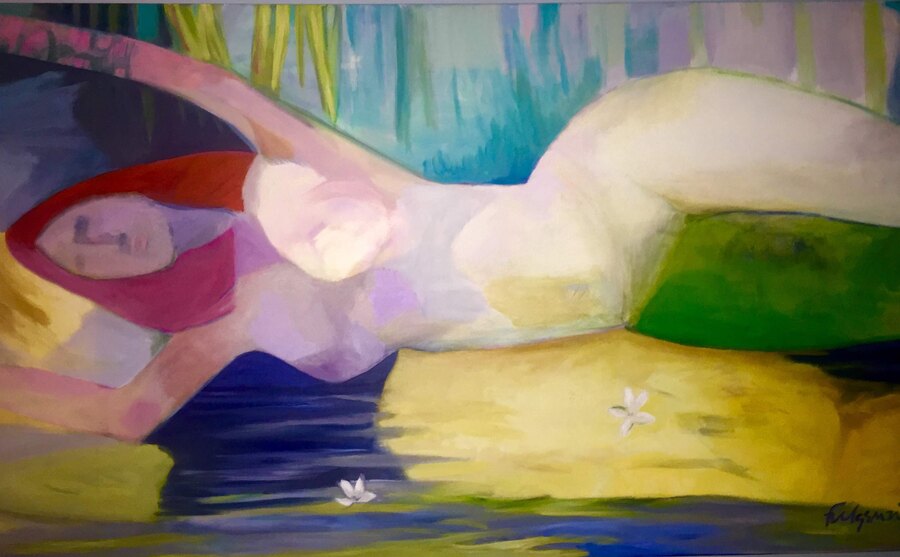 Abstract Figures original painting by Maureen Fulgenzi — Greens (tropical) palette, Palm Beach, FL
