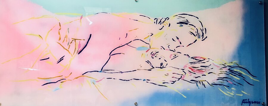 Abstract Figures original painting by Maureen Fulgenzi — Blues & aquas palette, Palm Beach, FL