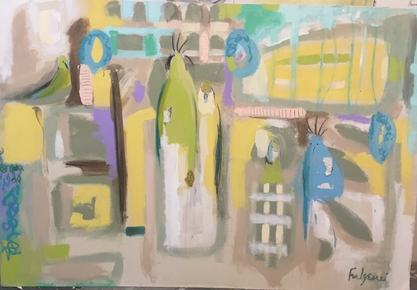 Abstract Birds original painting by Maureen Fulgenzi — Mixed palette, Palm Beach, FL