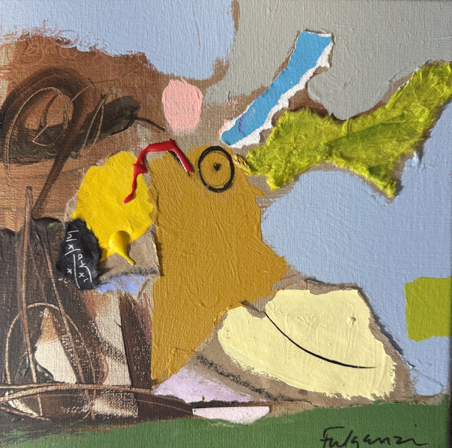 Collage mixed-media Abstract original painting by Maureen Fulgenzi — Greens (tropical) palette, Palm Beach, FL