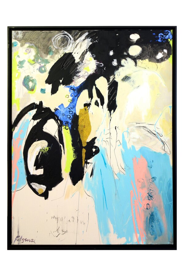 Collage mixed-media Abstract original painting by Maureen Fulgenzi — Soft pastel palette, Palm Beach, FL