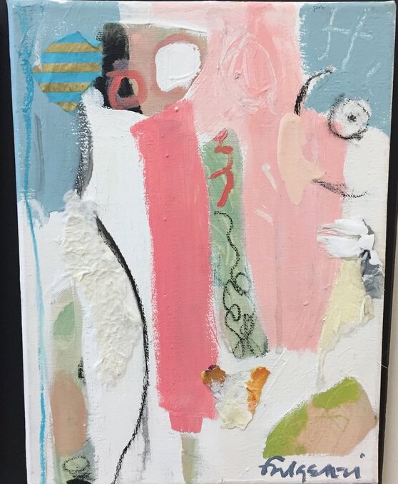 Collage mixed-media Abstract original painting by Maureen Fulgenzi — Neutral / muted palette, Palm Beach, FL