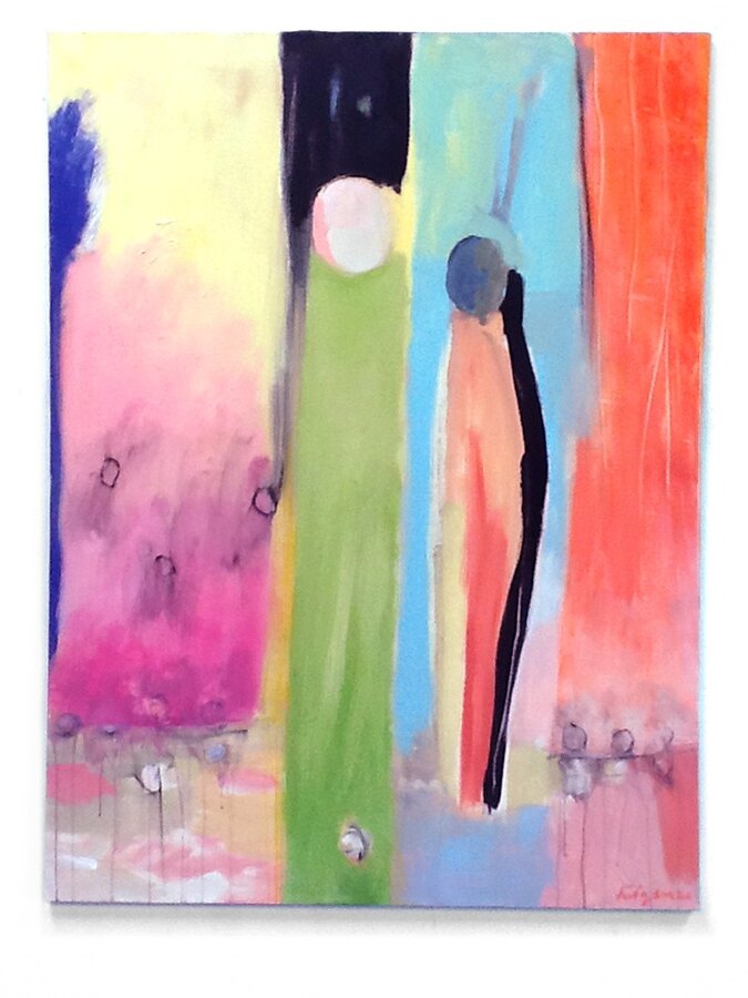 Collage mixed-media Abstract original painting by Maureen Fulgenzi — Greens (tropical) palette, Palm Beach, FL
